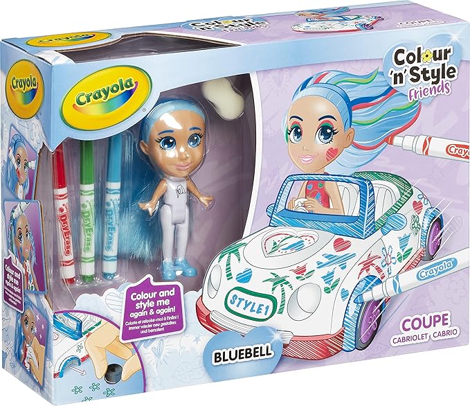 CRAYOLA Colour 'n' Style Friends: Bluebell - Coupe Playset | Colour & Style Your Own Doll, Again and Again! (Includes Magic Dry-Erase Pens) | Ideal for Kids Aged 3+
