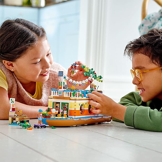 LEGO 41702 Friends The Barge Boat Toy for Children from 7 Years with Garden, 4 Mini Dolls, Animal Figurines, Nature Set