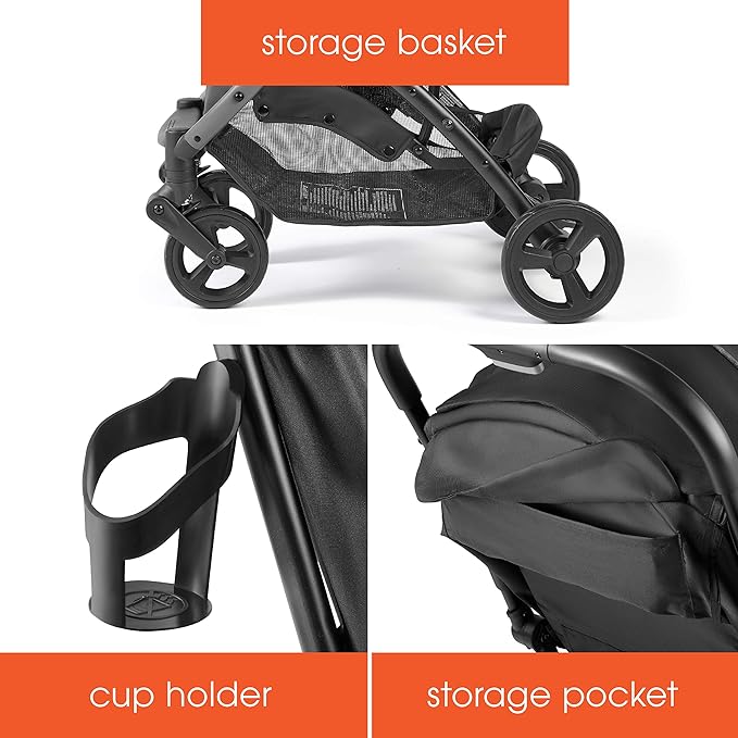 3Dpac CS Compact Stroller, Black – Car Seat Adaptable Baby Lightweight Stroller with Convenient One-Hand Fold, Reclining Seat and Extra-Large Canopy