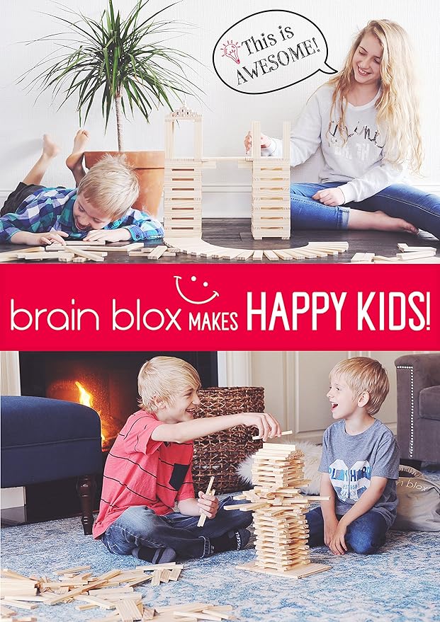 Natural Wooden Blocks for Kids Ages 4-8 - Montessori Blocks for Hands-on Learning (300 Building