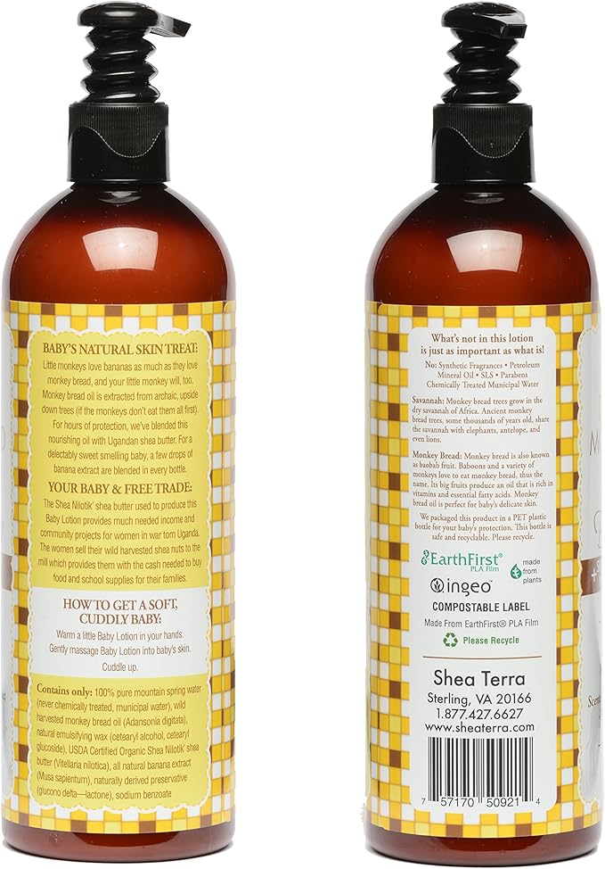 Shea Terra Organics Mama and Baby Collection | Bananas & Monkey Bread Baby Lotion 16oz