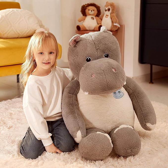 IKASA Giant Hippo Stuffed Animal - 30" Jumbo Plush Toy, Soft & Cute for Kids
