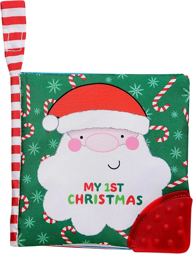 Baby Starters My First Christmas Soft, Crinkle Activity Book with Silicone Teether and Travel Strap (5 1/2