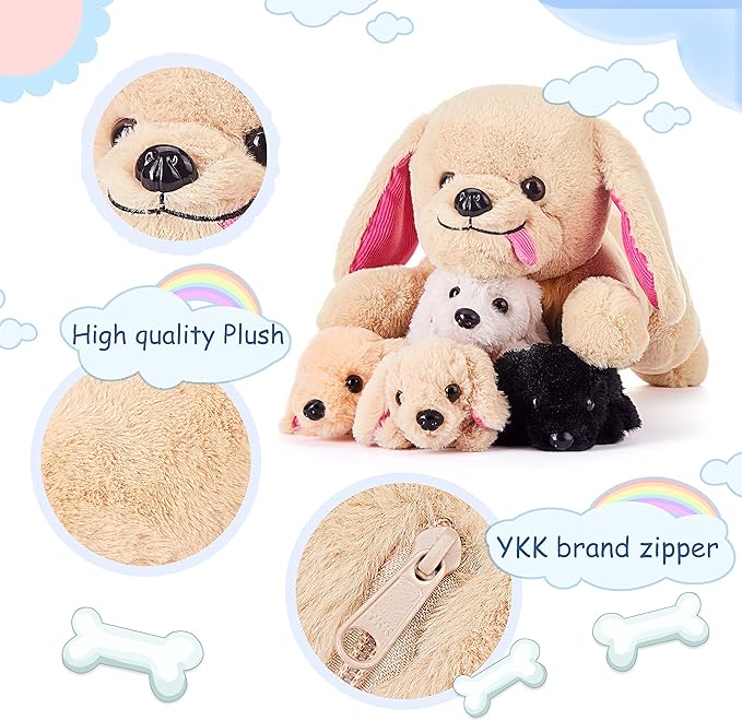 IKASA Mommy Dog Labradoodle Stuffed Animal Mom and Baby Plush Toy,Cute 17" Soft Small Mama Puppy Family Set Toy with Little Babies