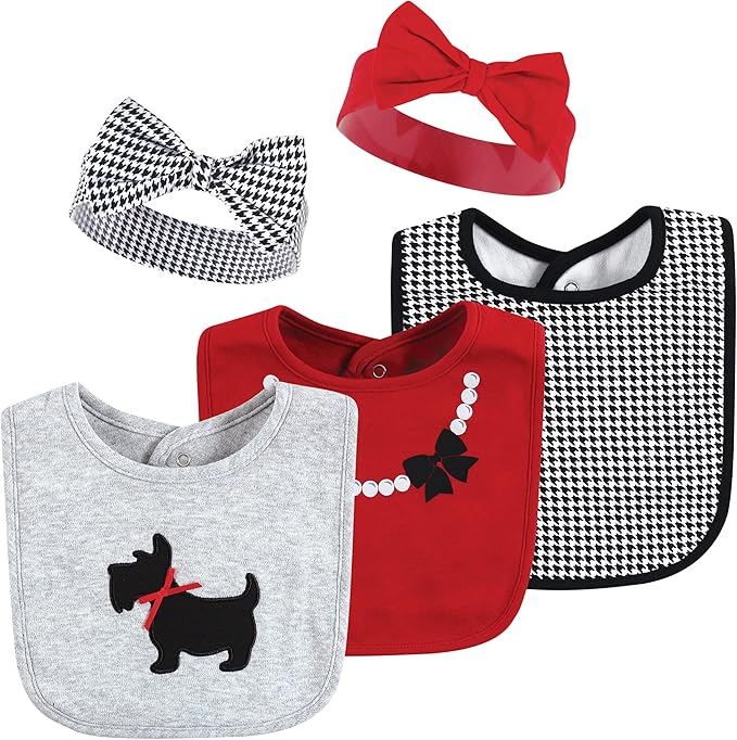 Hudson Baby Unisex BabyCotton Bib and Headband or Caps Set