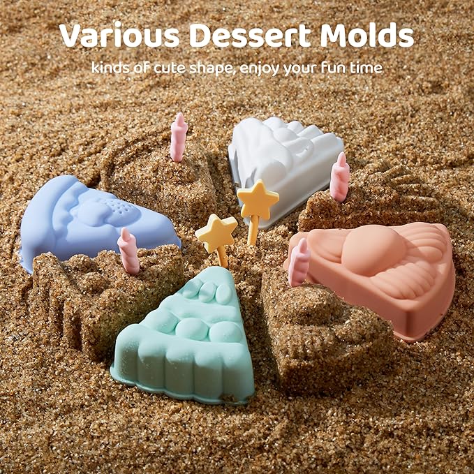 ISSEVE 23Pcs Beach Toys Set for Kids Toddlers Girls, Silicone Sand Toys Include Sand Bucket 12 Sand 3-12 (Pink)