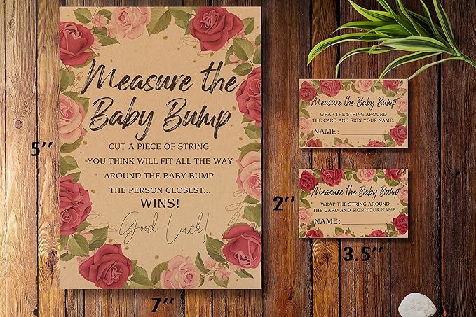 1 Measure the Baby Bump Kraft Sign & 50 Guessing Cards Set, Gender Neutral Baby Shower Games/075KF