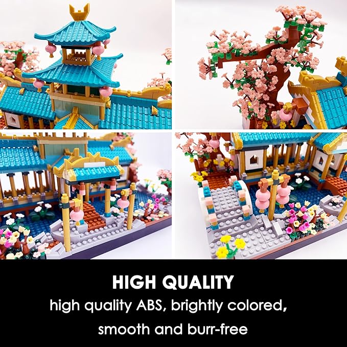Alizdd Micro Building Blocks Set,Chinese Suzhou Garden Architecture and Cherry Blossom Bonsai Tree Building Toys for Adults,Japanese Sakura House Model,Creative Mini Bricks Gift for Kids 14+,2350 pcs