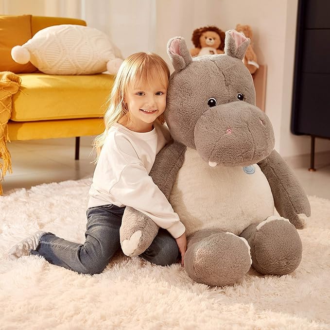 IKASA Giant Hippo Stuffed Animal - 30" Jumbo Plush Toy, Soft & Cute for Kids