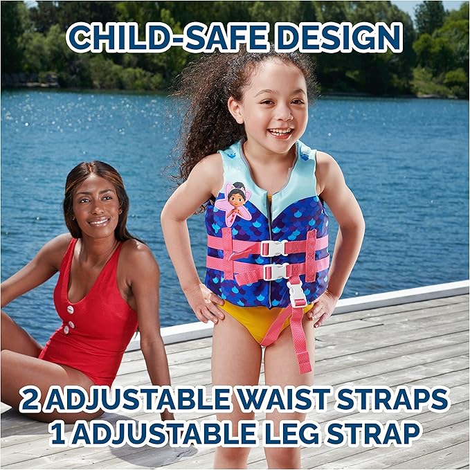 SwimWays Gabby's Dollhouse Swim Trainer Life Jacket, US Coast Guard Approved Life Vest Kids Swim Vest, Pool Floats & Life Jackets for Kids 33-55 lbs, Gabby