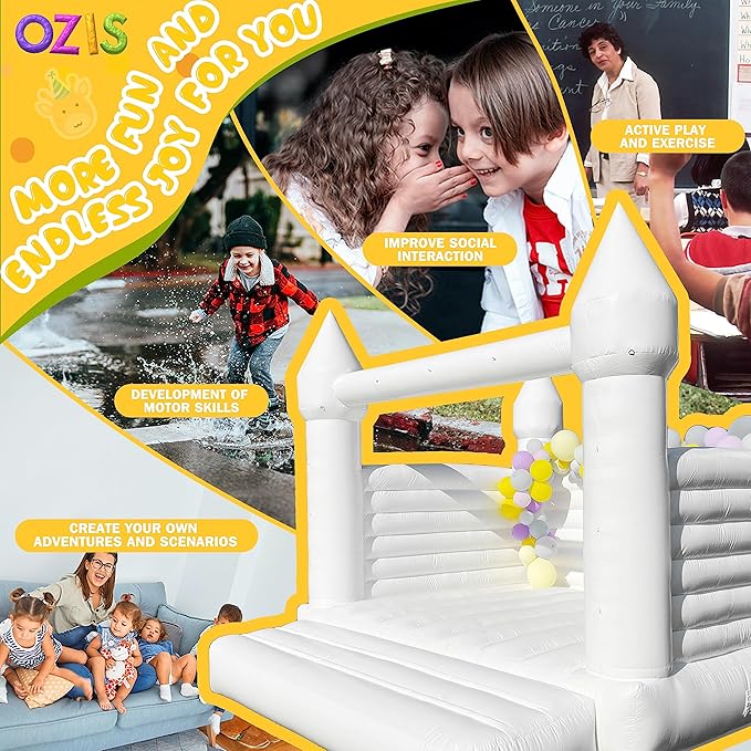 OZIS White Bounce House Castle for Kids, 13x12x10FT PVC Inflatable White Bounce House with Blower