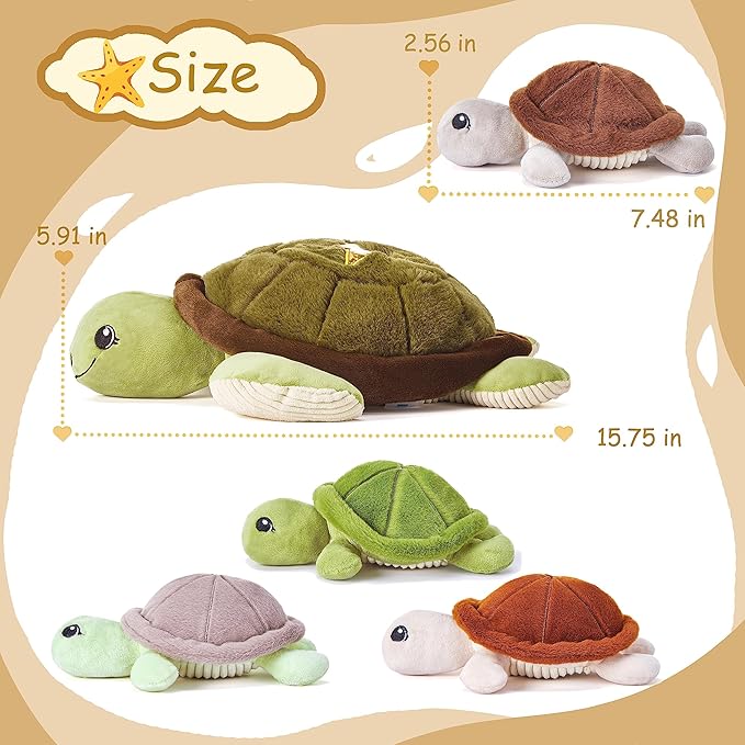 IKASA Mommy Sea Turtle Stuffed Animal Mom and Baby Plush Toy, Cute 15" Soft Small Mama Family Set Toy with Little Babies