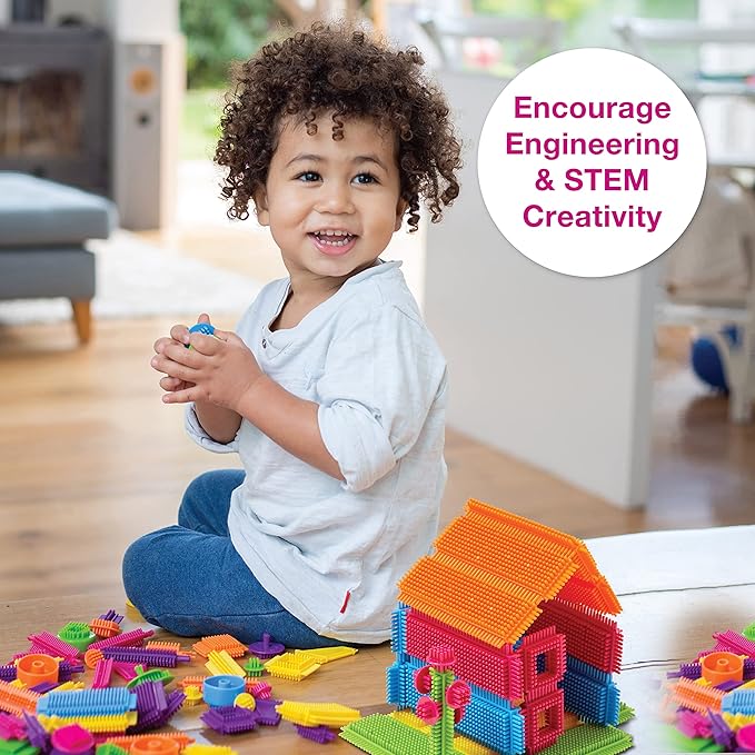 Edushape Magic Brix Interlocking Baby Building Blocks - 72 Pcs Toddler Blocks Interlocking Bricks in Reusable Storage 3-5 with