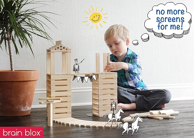 Natural Wooden Blocks for Kids Ages 4-8 - Montessori Blocks for Hands-on Learning (300 Building