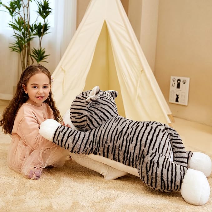 IKASA Giant Striped Cat Stuffed Animal Plush Toy,Large Kitten Big Jumbo Soft Toys 30" Huge