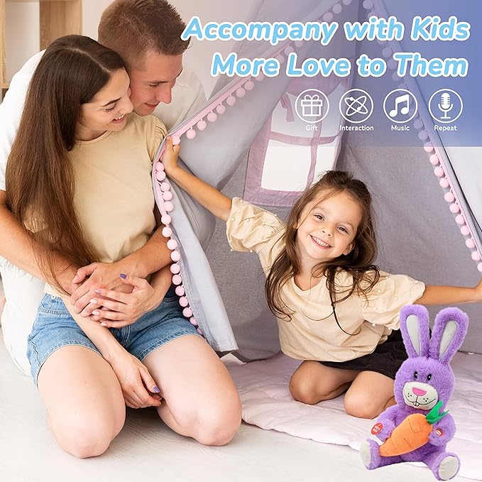 Hopearl Talking Singing Bunny Repeats What You Say Rabbit Musical Shaking Head Electric Interactive Animated Toy Speaking Plush Buddy Gifts for Toddlers, Purple 15''