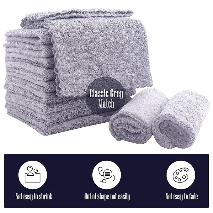 16 Pack Baby Washcloths - Luxury Coral Fleece Grey,10x10 Inch