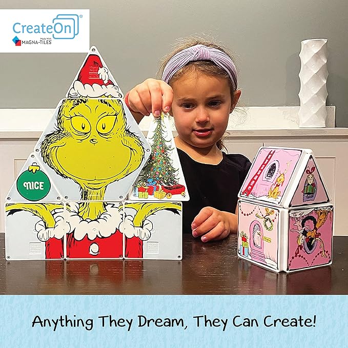 CreateOn Magna-Tiles Limited Edition Grinch Magnetic Building Toys from Dr. Seuss’ “How The Grinch Stole Christmas” Book, Educational Toys for Ages 3+ 19 Pieces