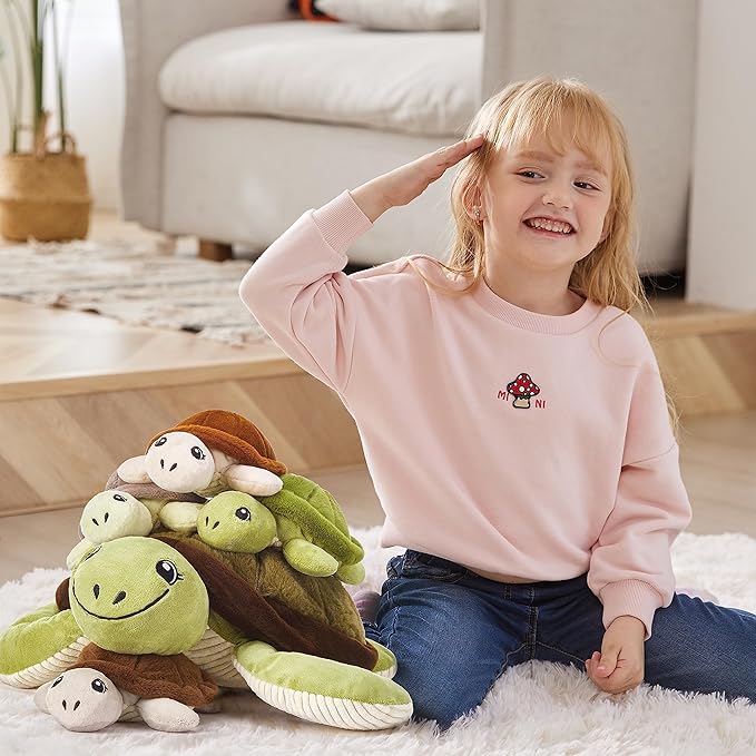 IKASA Mommy Sea Turtle Stuffed Animal Mom and Baby Plush Toy, Cute 15" Soft Small Mama Family Set Toy with Little Babies