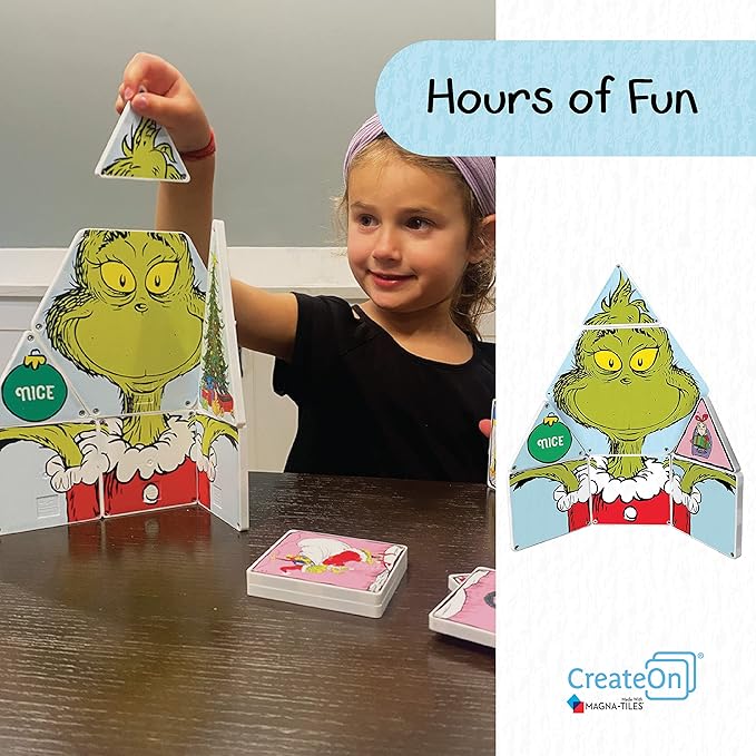 CreateOn Magna-Tiles Limited Edition Grinch Magnetic Building Toys from Dr. Seuss’ “How The Grinch Stole Christmas” Book, Educational Toys for Ages 3+ 19 Pieces