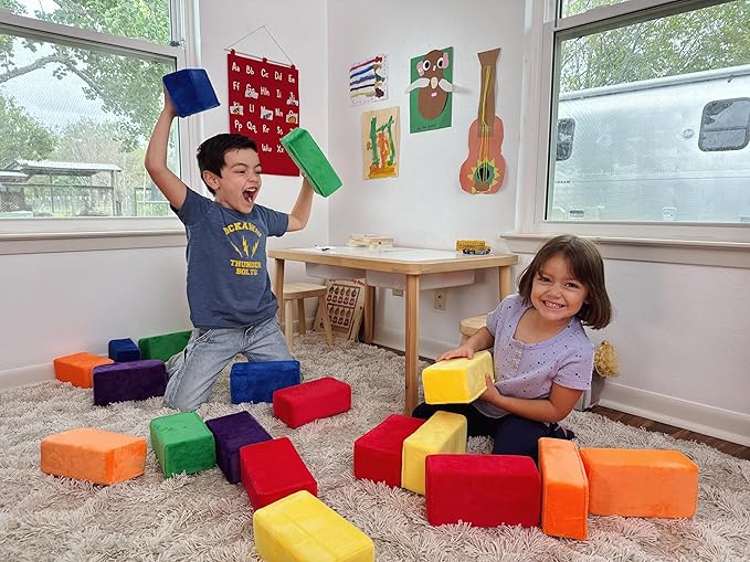 The Original Premium Plush Building Block for Kids - Certified Safe Foam Blocks in Luxuriously Soft Fabric Covers 24 (Classic