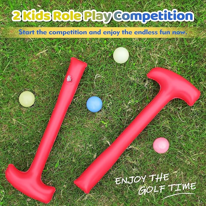 ELEMARA Golf Toy for Inflatable Bounce House, with 2 Inflatable Golf Club and 4 Bobo Balls
