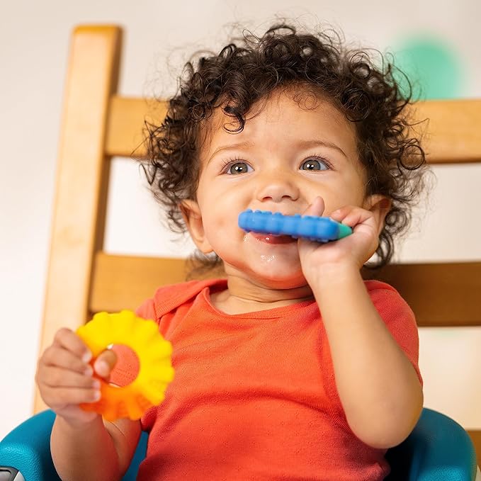 Bright Starts Chance of Smiles Silicone Teether 2-Pk, Easy-Grasp Sun and Rainbow 3 Months+