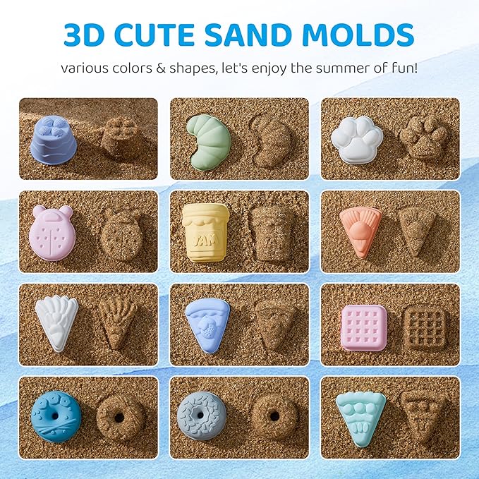 ISSEVE 23Pcs Beach Toys Set for Kids Toddlers Girls, Silicone Sand Toys Include Sand Bucket 12 Sand 3-12 (Pink)