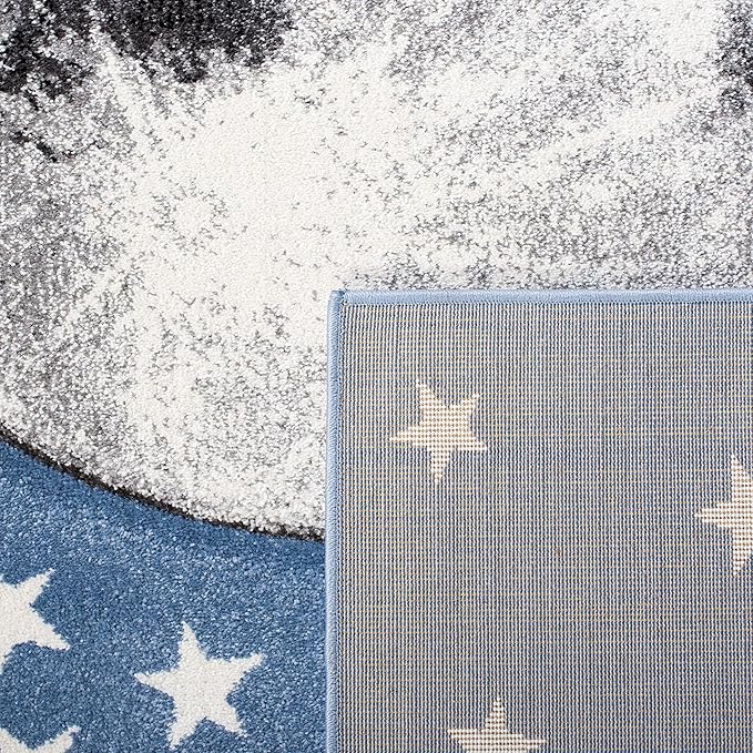 SAFAVIEH Carousel Kids Collection Area Rug - 6'7" x 9', Light Blue & Grey, Non-Shedding & Easy Care, Ideal for High Traffic Areas for Boys & Girls in Playroom, Nursery, Bedroom (CRK135L)