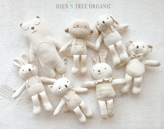 Organic Cotton Baby First Friend (Hello! Little Bunny) Attachment Doll for Baby, Pillow Buddy 15.7 inches