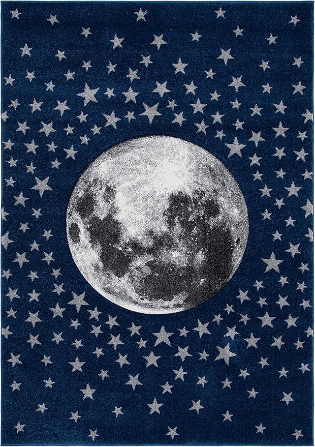 SAFAVIEH Carousel Kids Collection Accent Rug - 4' x 6', Navy & Grey, Non-Shedding & Easy Care, Ideal for High Traffic Areas for Boys & Girls in Playroom, Nursery, Bedroom (CRK135N)