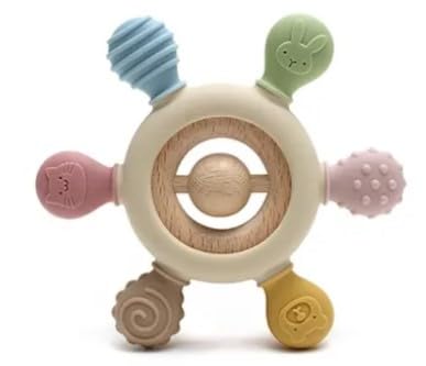 Beechwood Ring Teether (Pastel with Ball)