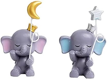 1 Pair Blue Elephant Cake Toppers, Elephant Figure Collection Playset