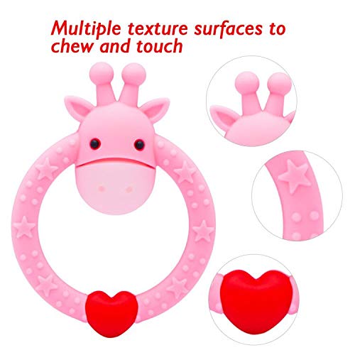 SHARE&CARE BPA Free Silicone Giraffe Baby Teether Toy with Storage Case, for 3 Months Above Infant Sore Gums Pain Relief and Baby Shower