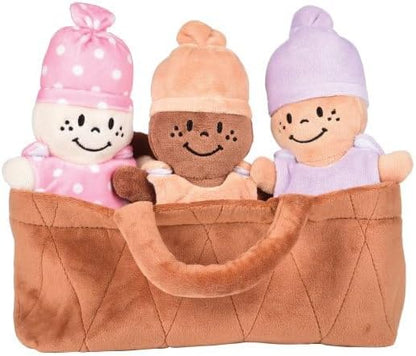 Creative Minds Basket of Babies with 3 Super Soft 9" Plush Doll Toys for Babies and Kids, Plush Multicultural Sensory Babies Toy Set with Basket