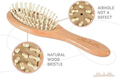 4 Piece Wooden Baby Hair Brush and Comb Set for Newborns & Toddlers in Chic Gift Box - Ultra Soft Natural Goat Hair and Wood Baby Brush Set Prevents Cradle Cap - Perfect Registry Gift (Blue)