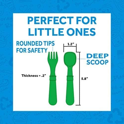 Re-Play Made in USA Toddler Forks and Spoons, Pack of 8 Without Carrying Case - 4 Kids Forks with Rounded Tips and 4 Deep Scoop Toddler Spoons - 0.2" Thick Toddler Utensils, Easter