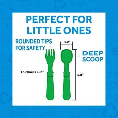 Re-Play Made in USA Toddler Forks and Spoons, Pack of 8 Without Carrying Case - 4 Kids Forks with Rounded Tips and 4 Deep Scoop Toddler Spoons - 0.2" Thick Toddler Utensils, Butterfly