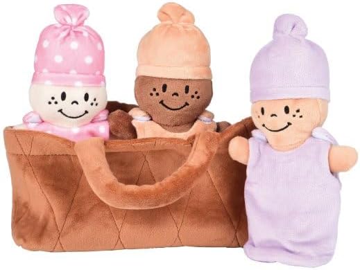 Creative Minds Basket of Babies with 3 Super Soft 9" Plush Doll Toys for Babies and Kids, Plush Multicultural Sensory Babies Toy Set with Basket