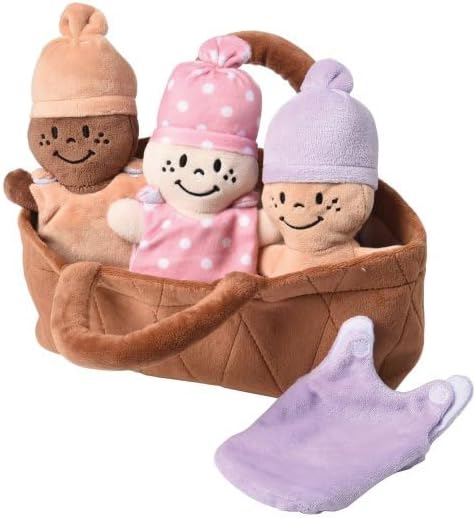 Creative Minds Basket of Babies with 3 Super Soft 9" Plush Doll Toys for Babies and Kids, Plush Multicultural Sensory Babies Toy Set with Basket
