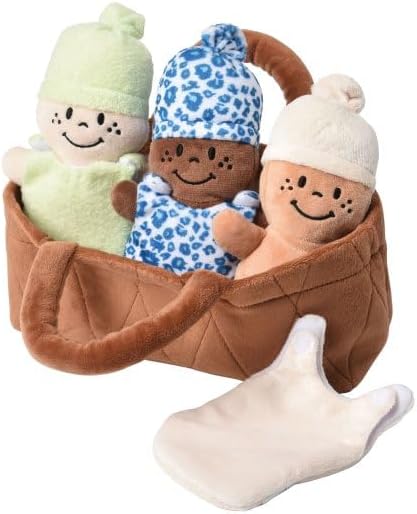 Creative Minds Basket of Babies with 3 Super Soft 9" Plush Doll Toys for Babies and Kids, Plush Multicultural Sensory Babies Toy Set with Basket