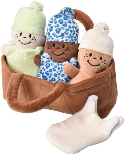 Creative Minds Basket of Babies with 3 Super Soft 9" Plush Doll Toys for Babies and Kids, Plush Multicultural Sensory Babies Toy Set with Basket
