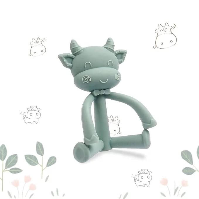DarDaf Teether Cow (Green) Baby Teething Toys, Silicone Chew Freezer Safe BPA Free 1.0 Count