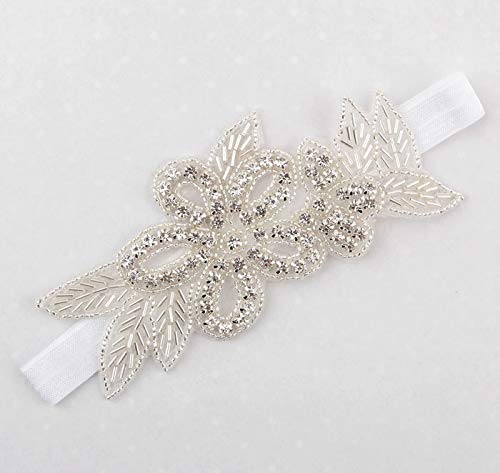 Nishine Girls White Rhinestone Flower Headband Pack Baby Christening Baptism