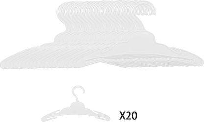 20 Pcs Doll Hangers for 18 inch Doll Clothes, White Doll Hangers, Sturdy Doll Hangers Accessories, Work Great with Rod Less Than 1/2 inch Diameter, Made of Safe ABS Plastic