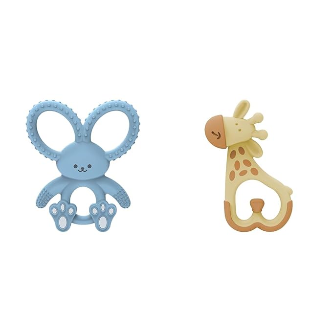 Dr. Brown's Flexees Blue Bunny & Ridgees Giraffe Silicone Baby Teethers, Designed for 3m+ Infants