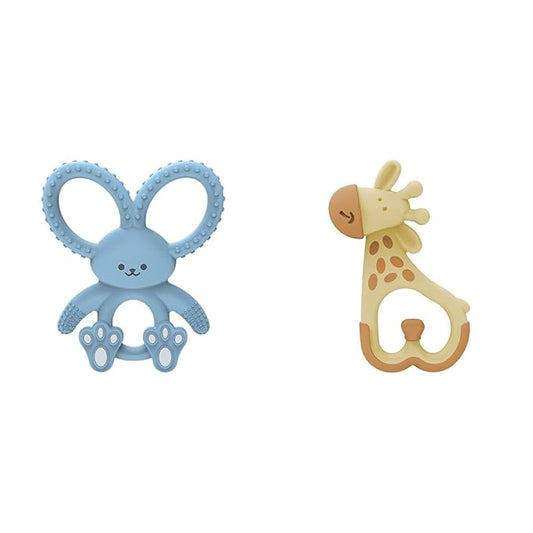 Dr. Brown's Flexees Blue Bunny & Ridgees Giraffe Silicone Baby Teethers, Designed for 3m+ Infants