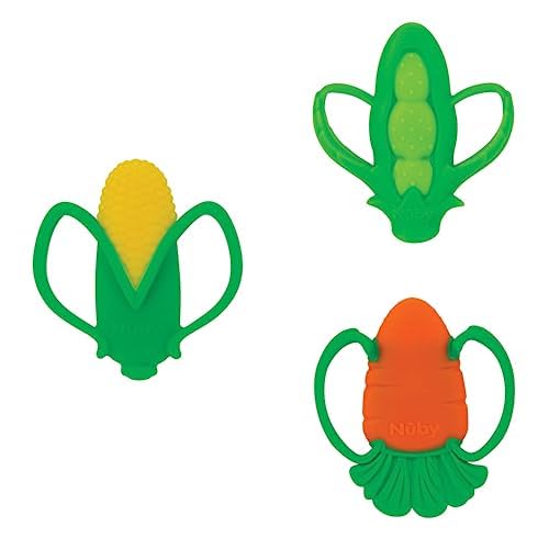 Nuby Veggie Teether 3 Pack Bundle for Teething Relief - Soft BPA-Free Baby Teething Toy 3+ Months