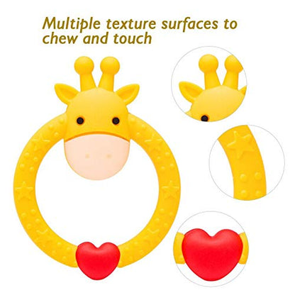 SHARE&CARE BPA Free Silicone Giraffe Baby Teether Toy with Storage Case, for 3 Months Above Infant Sore Gums Pain Relief and Baby Shower