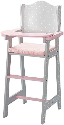 Olivia's Little World Doll High Chair for Baby Dolls, Wooden Doll Play Furniture with Pastel Polka Dot Princess Print & Fabric Seat for 16" to 18" Dolls